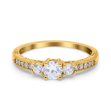14K Yellow Gold Round Three Stone Bridal Wedding Engagement Ring Simulated CZ Size-7